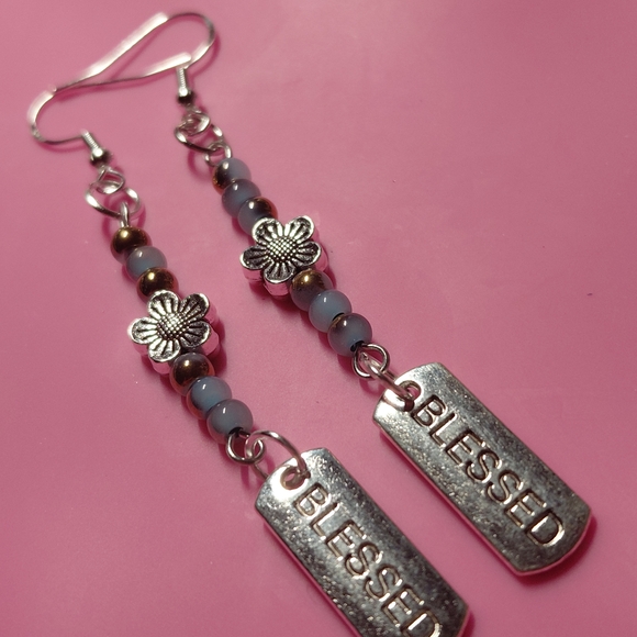 Elegant 'Blessed' Dangle Earrings With 925 Hypoallergenic Silver Hooks - Picture 3 of 5